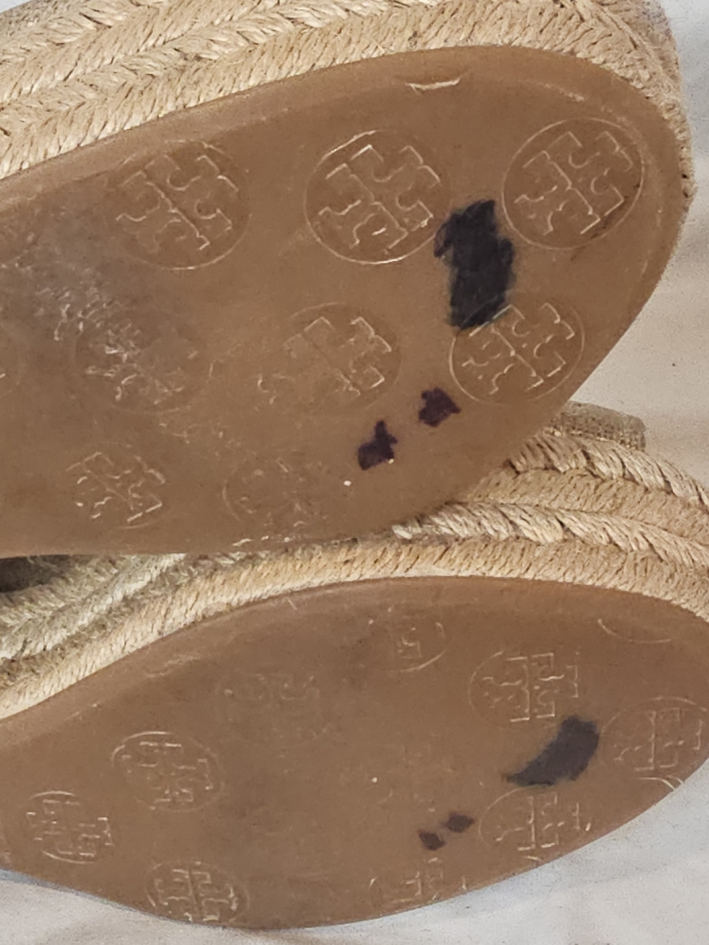 Tory Burch Fabian Wedge Espadrille Sandals Size 6 Metallic Boho Chic Ankle Strap - Picture 9 of 14